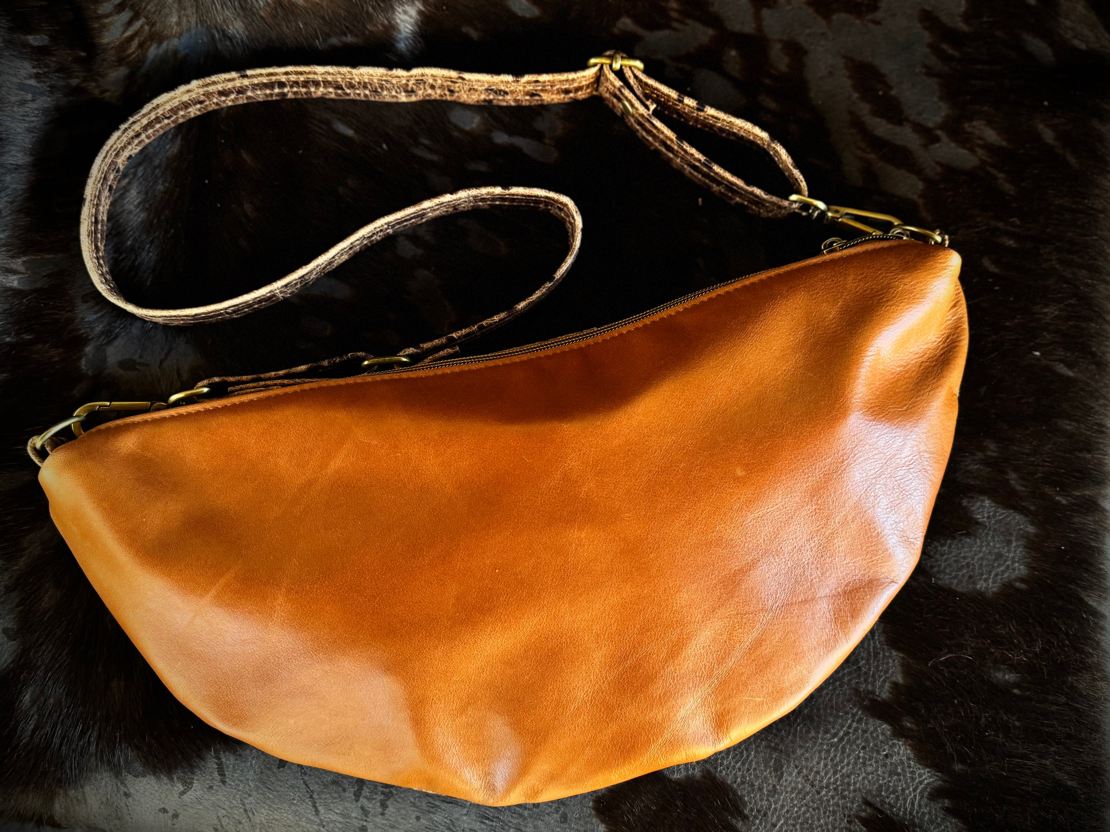Half Moon Crossbody - Ostrich Stamped