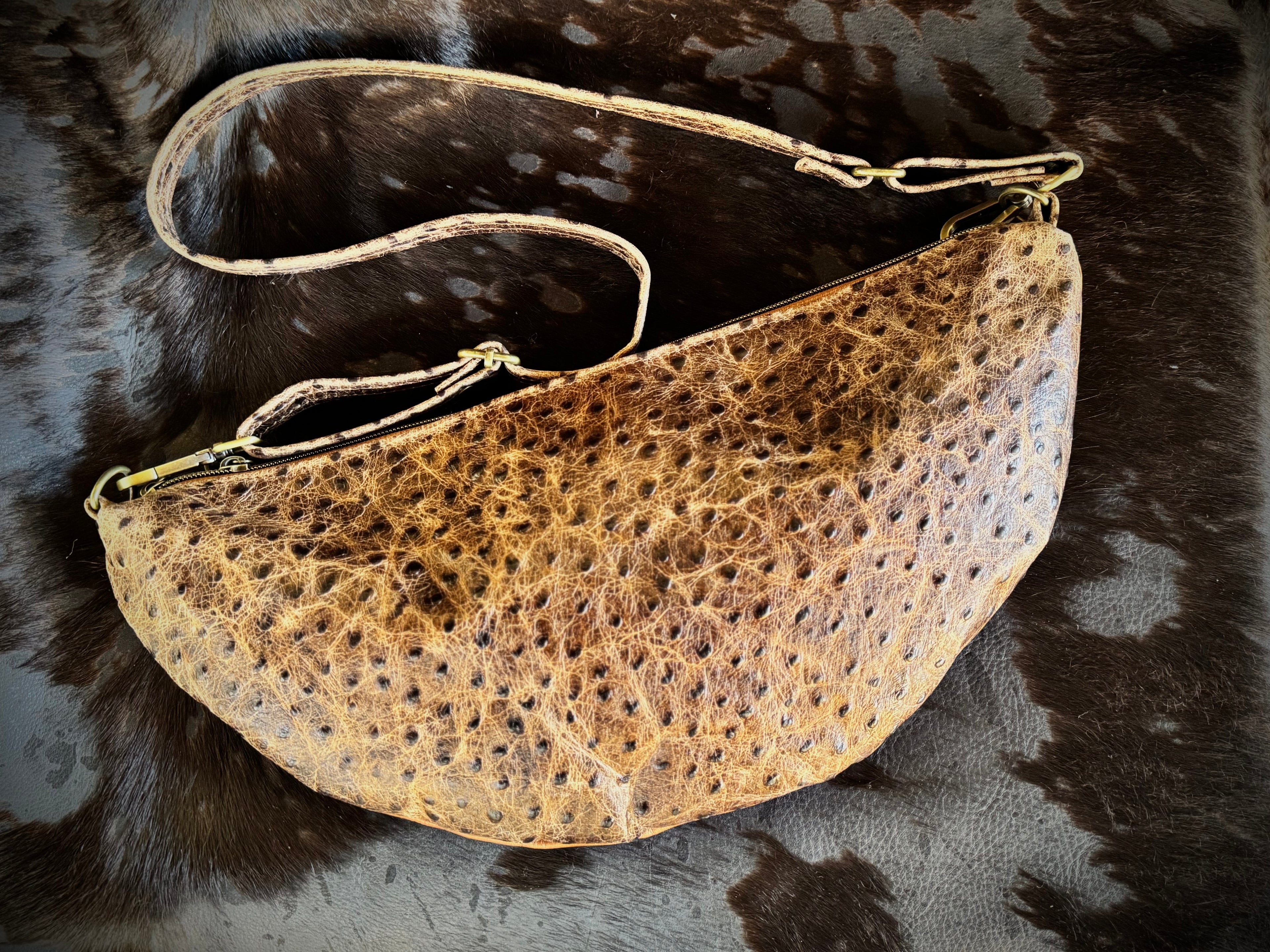 Half Moon Crossbody - Ostrich Stamped
