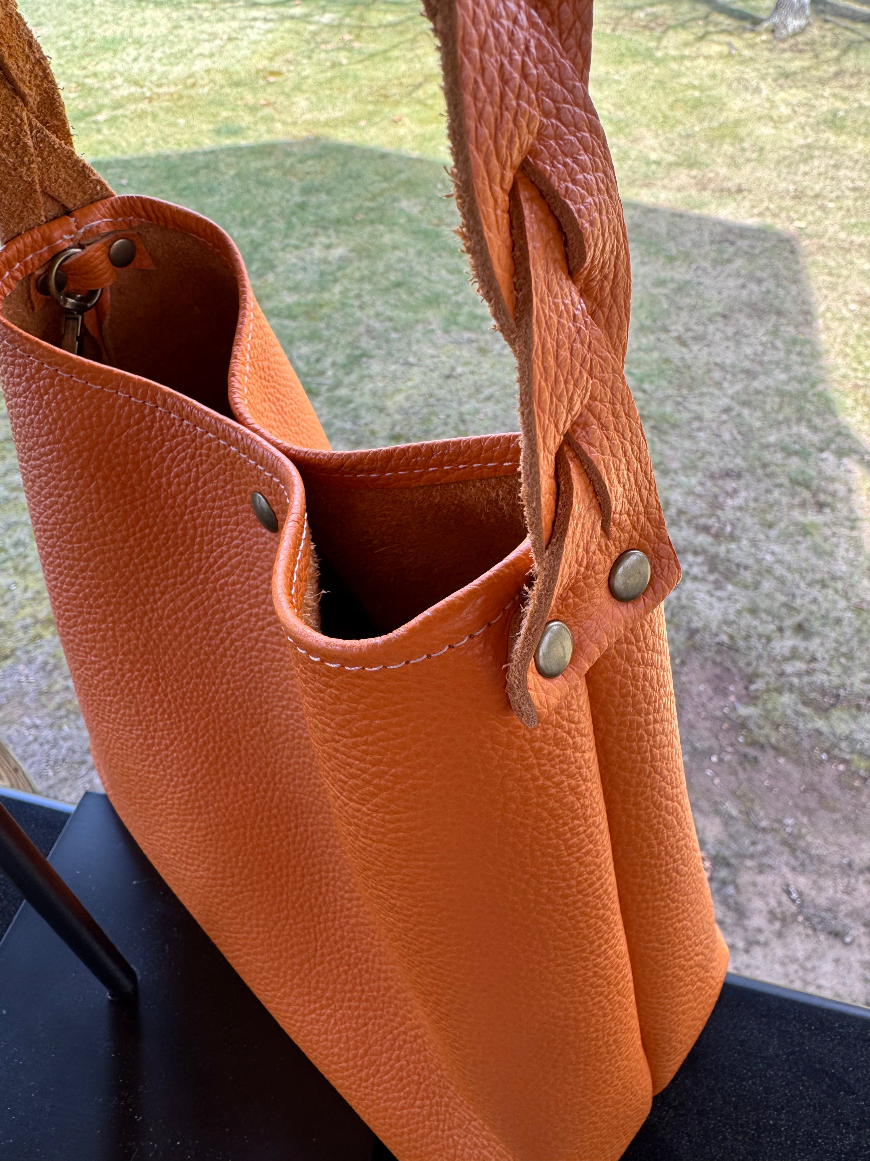 Leather Tote-Tangerine
