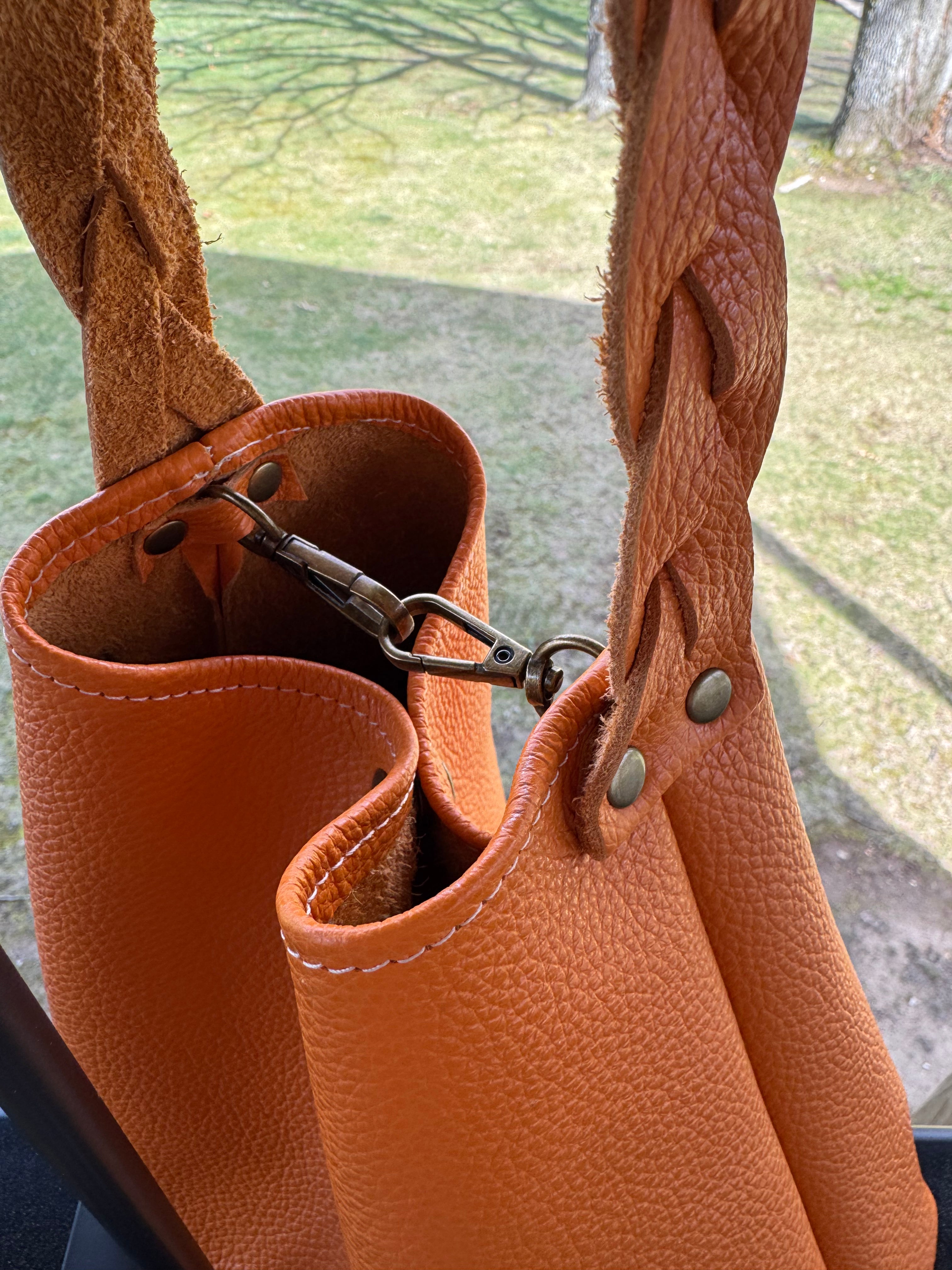 Leather Tote-Tangerine