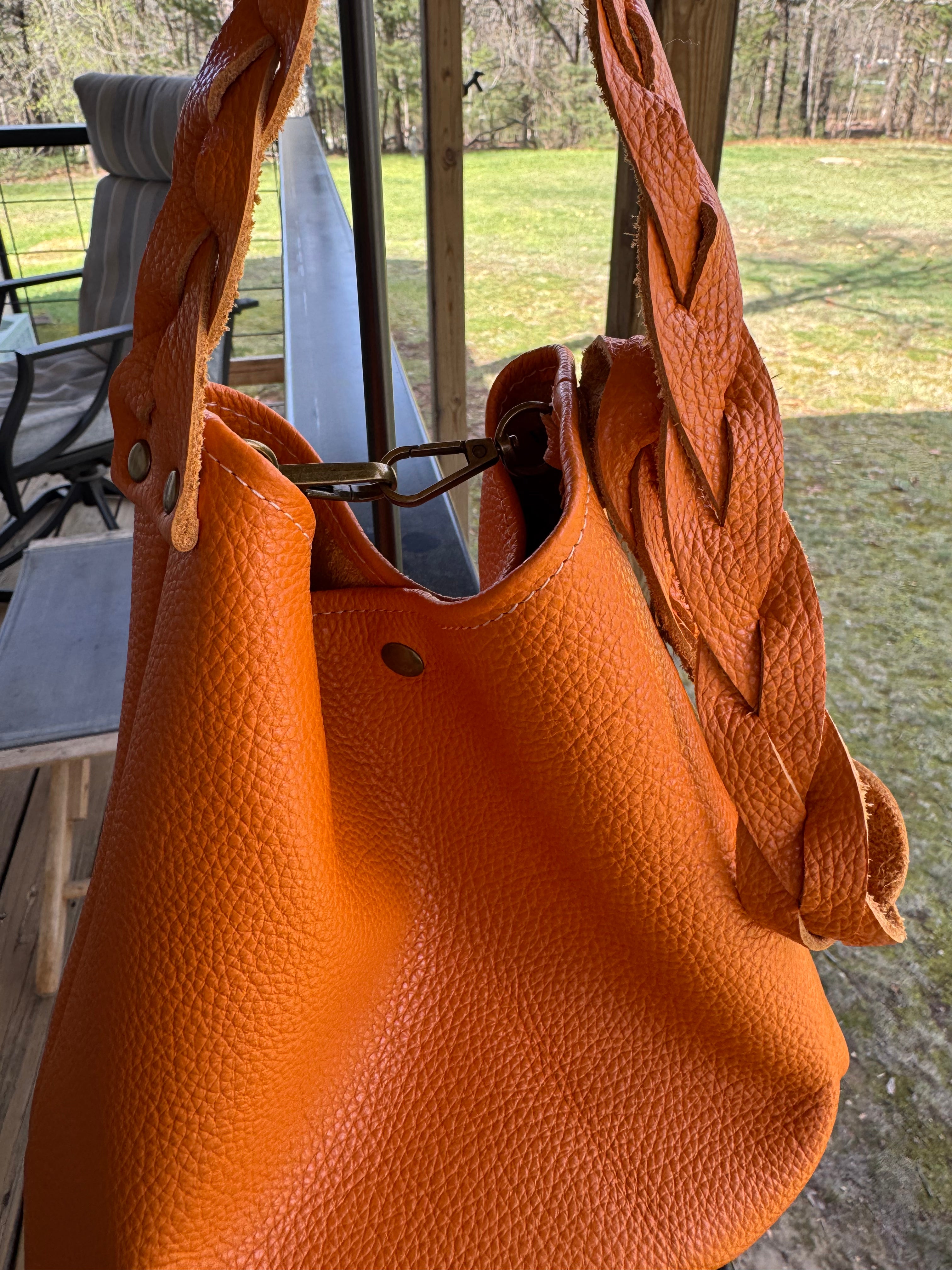 Leather Tote-Tangerine